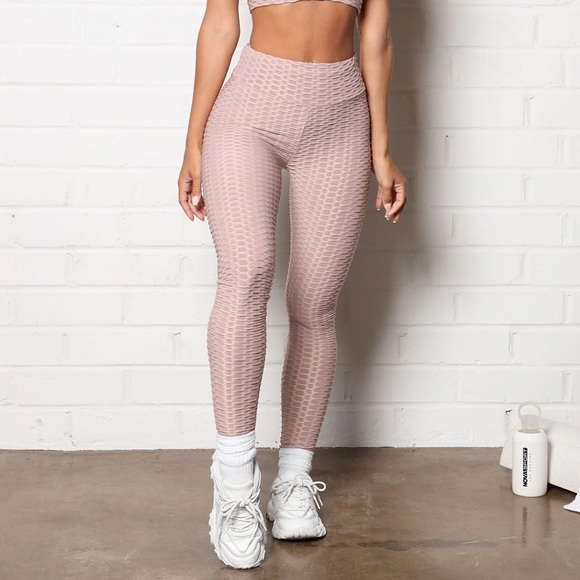 Textured scrunch butt leggings. Color is mocha, looks like a dusty pink. - Picture 2 of 5